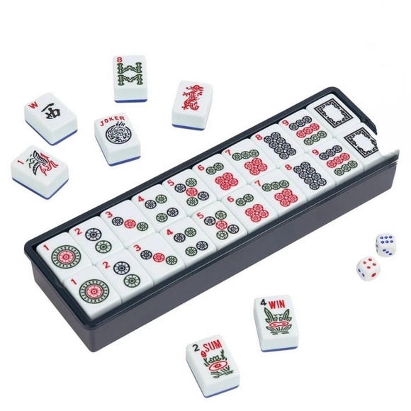Mahjong Tile Gane Set Complete w/ Bag Racks Dice Open Box Clean Set - Picture 13 of 14